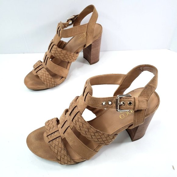 Franco Sarto Shoes - Franco Sarto Braided Strap Heels Size 8.5 Brown Faux Suede Block Heeled Sandal